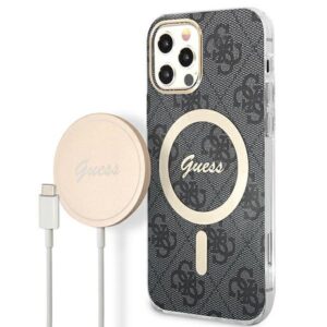Guess Bundle Pack MagSafe 4G - Set of dėklas skirtas Apple iPhone 12 / Apple iPhone 12 Pro + MagSafe charger Black/Gold - Image 1