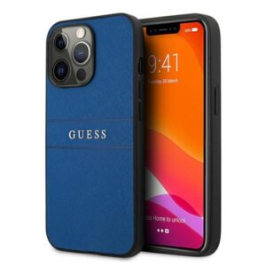Guess Saffiano Metal Logo Stripes - dėklas skirtas Apple iPhone 13 Pro Blue - Image 1