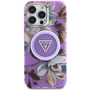 Guess Glitter Flowers Triangle Buttons MagSafe - dėklas skirtas Apple iPhone 16 Pro purple - Image 3