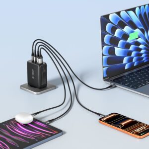 Tech-Protect NC200W-GAN 4-port laidinis įkroviklis PD 200W / QC3.0 juodos spalvos - Image 7