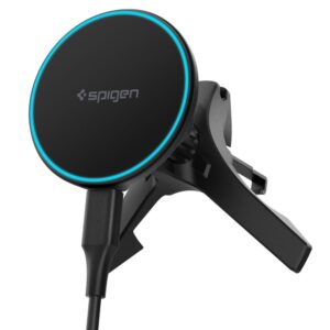 Spigen EV15MAQ Essential magnetic MagSafe automobilinis telefono laikiklis su belaidžiu įkrovimu 15W QI2 juodos spalvos