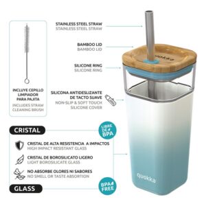 Quokka Liquid Cube - Glass Straw Tumbler with Silicone Cover 540 ml (Teal Gradient) - Image 2