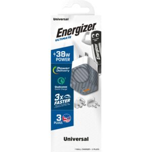 Energizer Ultimate - Multiplug EU / UK / US mains įkroviklis GaN 38W PD + QC3.0 sidabro spalvos - Image 4