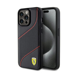 Ferrari Perforated Waves Metal Logo - Apple iPhone 15 Pro Max Case juodos spalvos - Image 1