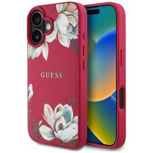 Guess Grained Printed Flower Pattern MagSafe - dėklas skirtas Apple iPhone 16 fuchsia - Image 1