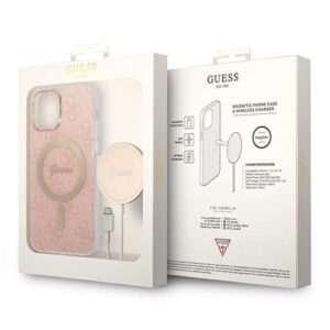 Guess Bundle Pack MagSafe 4G - Set of dėklas skirtas Apple iPhone 12 / Apple iPhone 12 Pro + MagSafe charger Pink/Gold - Image 2