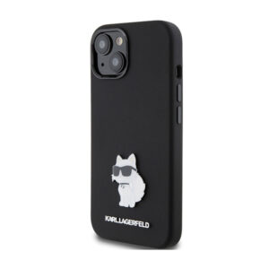 Karl Lagerfeld Silicone Choupette Metal Pin - Apple iPhone 15 Case Black - Image 2