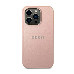 Guess Saffiano Metal Logo Stripes - dėklas skirtas Apple iPhone 14 Pro Pink - Image 3