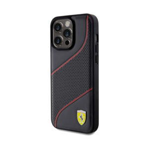 Ferrari Perforated Waves Metal Logo - Apple iPhone 15 Pro Max Case juodos spalvos - Image 2