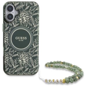 Guess IML Flowers Allover Electro With Pearl Strap MagSafe - dėklas skirtas Apple iPhone 16 Plus Green - Image 2