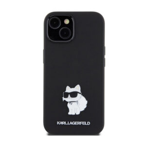 Karl Lagerfeld Silicone Choupette Metal Pin - Apple iPhone 15 Case Black - Image 3