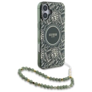 Guess IML Flowers Allover Electro With Pearl Strap MagSafe - dėklas skirtas Apple iPhone 16 Plus Green - Image 3