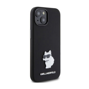Karl Lagerfeld Silicone Choupette Metal Pin - Apple iPhone 15 Case Black - Image 4