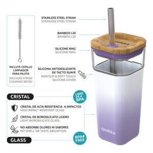Quokka Liquid Cube - Glass Straw Tumbler with Silicone Cover 540 ml (Lilac Gradient) - Image 2