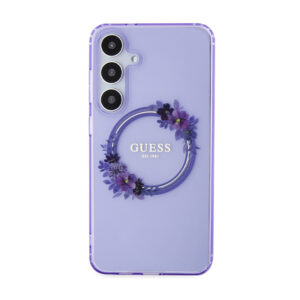 Guess IML Flowers Wreath MagSafe - Case Samsung Galaxy S24+ Purple - Image 3