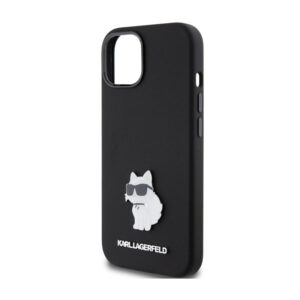 Karl Lagerfeld Silicone Choupette Metal Pin - Apple iPhone 15 Case Black - Image 6