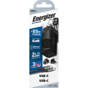 Energizer Ultimate - Multiplug EU / UK / US GaN USB-C & USB-A 65W PD mains įkroviklis + USB-C cable juodos spalvos - Image 4