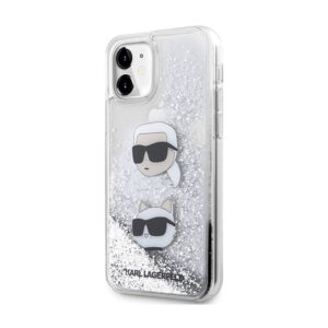 Karl Lagerfeld Liquid Glitter Karl & Choupette Heads - Apple iPhone 11 Case Silver - Image 2