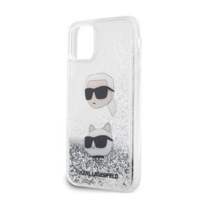 Karl Lagerfeld Liquid Glitter Karl & Choupette Heads - Apple iPhone 11 Case Silver - Image 3