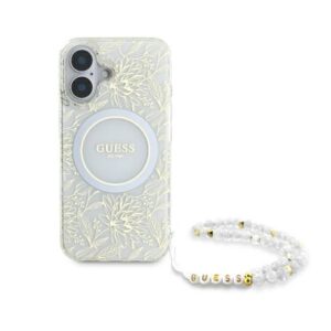 Guess IML Flowers Allover Electro With Pearl Strap MagSafe - dėklas skirtas Apple iPhone 16 Plus White - Image 2
