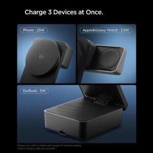 Spigen EF323MQ Essential 3in1 magnetic MagSafe belaidis įkroviklis 25W QI2.2 juodos spalvos - Image 8