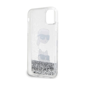 Karl Lagerfeld Liquid Glitter Karl & Choupette Heads - Apple iPhone 11 Case Silver - Image 4