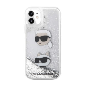 Karl Lagerfeld Liquid Glitter Karl & Choupette Heads - Apple iPhone 11 Case Silver - Image 5