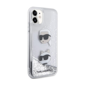 Karl Lagerfeld Liquid Glitter Karl & Choupette Heads - Apple iPhone 11 Case Silver - Image 6