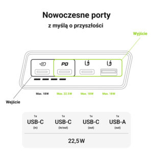žalios spalvos Cell PowerPlay20s - Power Bank 20000 mAh su USB-A QuickCharge 3.0 and 2x USB-C Power Delivery 22.5W juodos spalvos - Image 3