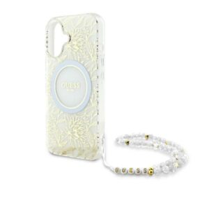 Guess IML Flowers Allover Electro With Pearl Strap MagSafe - dėklas skirtas Apple iPhone 16 Plus White - Image 5