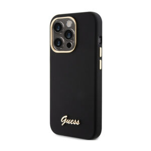 Guess Silicone Script Metal Logo & Frame - Apple iPhone 15 Pro Max Case black - Image 2
