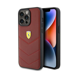 Ferrari Quilted Metal Logo - dėklas skirtas Apple iPhone 15 Pro Max Red - Image 1