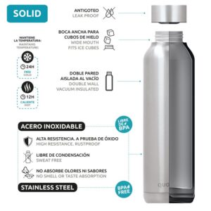 Quokka Solid - Stainless steel double wall vacuum insulated water bottle, portable thermos 630 ml (Jet Black) - Image 2