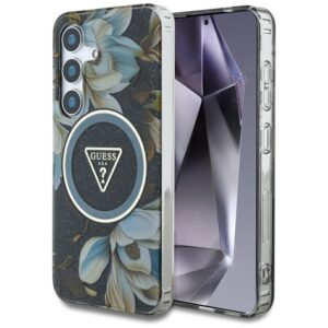 Guess Glitter Flowers Triangle Buttons MagSafe - dėklas skirtas Samsung Galaxy S25 black - Image 1