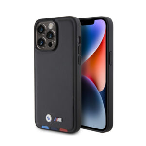 BMW Leather Hot Stamp Tricolor - dėklas skirtas Apple iPhone 15 Pro Max black - Image 1