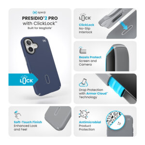 Speck Presidio2 Pro ClickLock & MagSafe - dėklas skirtas Apple iPhone 16 Coastal Blue / Dust Grey / White - Image 3