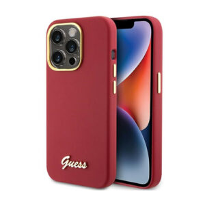 Guess Silicone Script Metal Logo & Frame - Apple iPhone 15 Pro Max Case magenta - Image 1
