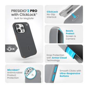 Speck Presidio2 Pro ClickLock & MagSafe - dėklas skirtas Apple iPhone 15 Pro Charcoal Grey/Cool Bronze - Image 3