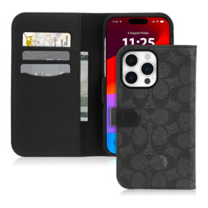 Coach Folio Signature C Case - 2-in-1 Case with Flip Cover Apple iPhone 15 Pro Charcoal - Image 1