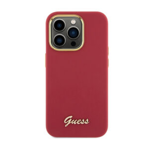 Guess Silicone Script Metal Logo & Frame - Apple iPhone 15 Pro Max Case magenta - Image 3