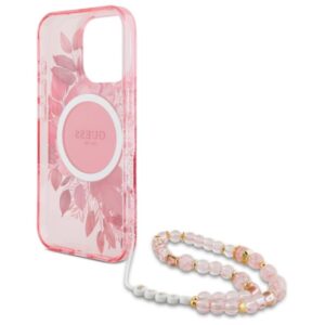 Guess IML Flowers With Pearl Strap MagSafe - dėklas skirtas Apple iPhone 16 Pro Max Pink - Image 6