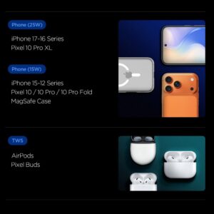 Spigen Essential EF302MOQ Qi2.2 2IN1 Magnetic MagSafe belaidis įkroviklis juodos spalvos - Image 9