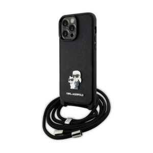 Karl Lagerfeld Crossbody Saffiano Metal Pin Karl & Choupette - Apple iPhone 13 Pro Max Case Black - Image 1