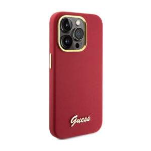 Guess Silicone Script Metal Logo & Frame - Apple iPhone 15 Pro Max Case magenta - Image 4