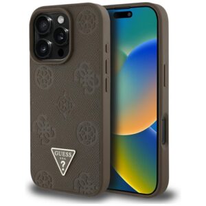 Guess Grained Hot Stamp Peony Triangle Logo MagSafe - dėklas skirtas Apple iPhone 16 Pro Max brown - Image 1