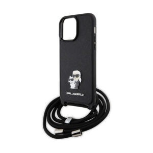 Karl Lagerfeld Crossbody Saffiano Metal Pin Karl & Choupette - Apple iPhone 13 Pro Max Case Black - Image 5