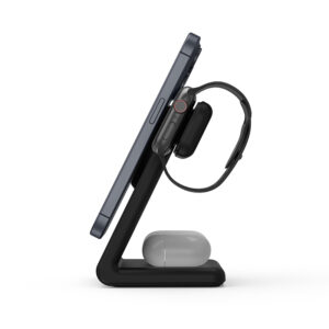 Crong MagSpot Pivot Stand - MagSafe įkroviklis for Apple iPhone, Apple Watch and AirPods Shadow juodos spalvos - Image 4