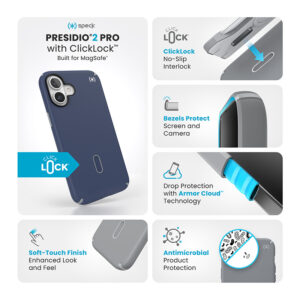 Speck Presidio2 Pro ClickLock & MagSafe - dėklas skirtas Apple iPhone 16 Plus Coastal Blue / Dust Grey / White - Image 3