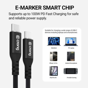 Crong Soft Link - 100W PD 5A USB-C to USB-C Cable 25cm black - Image 3