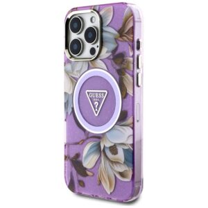 Guess Glitter Flowers Triangle Buttons MagSafe - dėklas skirtas Apple iPhone 16 Pro purple - Image 2